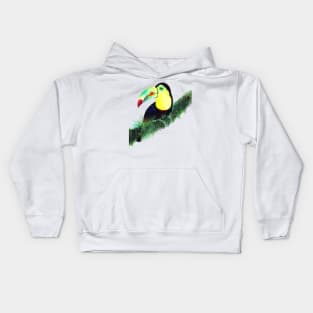 Colorful Toucan Watercolor Illustration perched on a Green Tree Branch Kids Hoodie